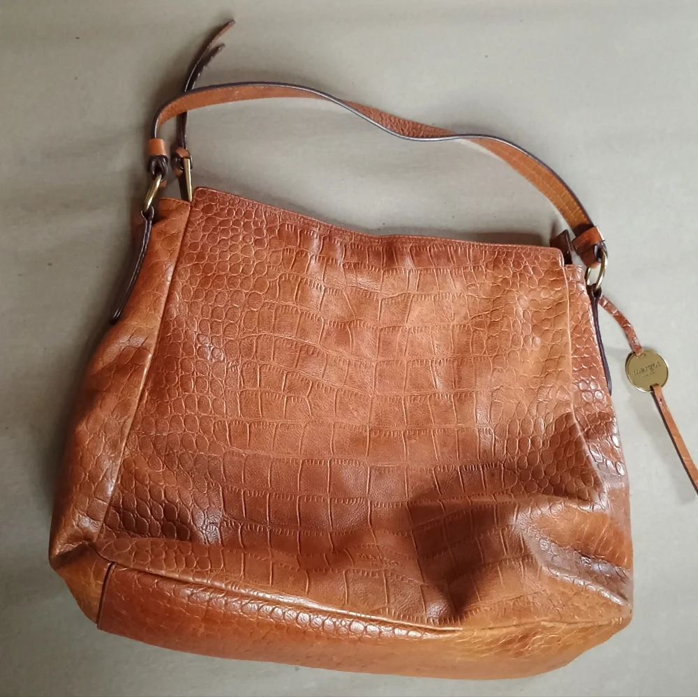 Margot Textured Brown Cognac Leather Shoulder Bag Boho Neutral Purse Handbag